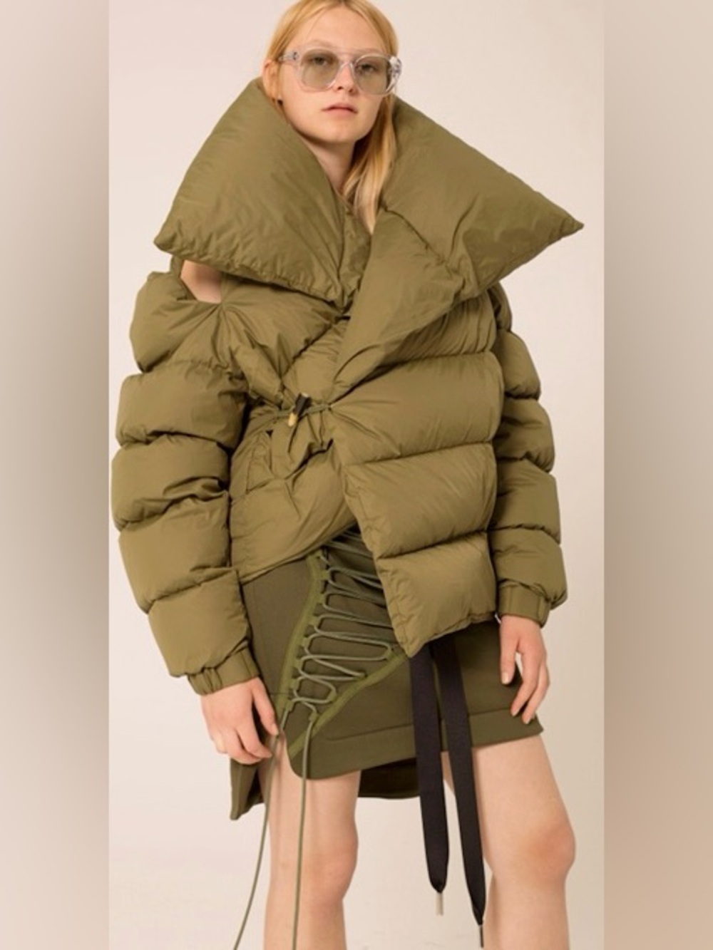 Marques'Almeida Oliver green Asymmetric Puffer  Down Jacket